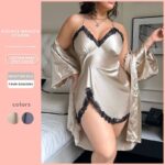 Plus Size Women’s Silk Nightgown 2Pieces Set - Image 5