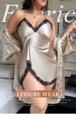 Plus Size Women’s Silk Nightgown 2Pieces Set