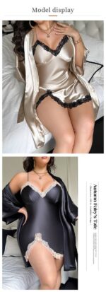 Plus Size Women’s Silk Nightgown 2Pieces Set - Image 8