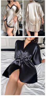 Plus Size Women’s Silk Nightgown 2Pieces Set - Image 7