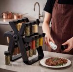 360° Rotating Spice Rack with 18 Glass Jars – Black | Complete Kitchen Spice Organizer - Image 10