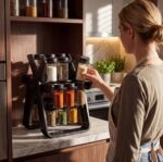 360° Rotating Spice Rack with 18 Glass Jars – Black | Complete Kitchen Spice Organizer - Image 9