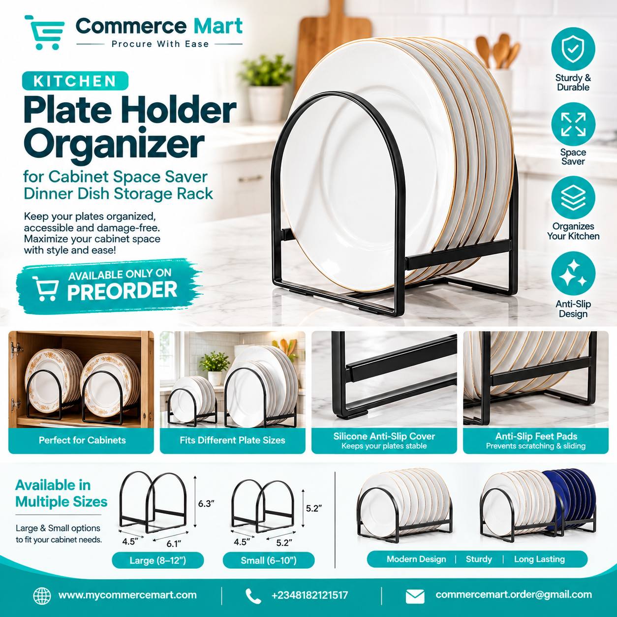 photo_1_2026-09-21_08-01-37 Kitchen Plate Holder Organizer – Cabinet Space Saver Dinner Dish Storage Rack - Image 1