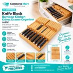 Large Bamboo In-Drawer Knife Block Organizer – Holds Up to 16 Knives + Sharpening Steel