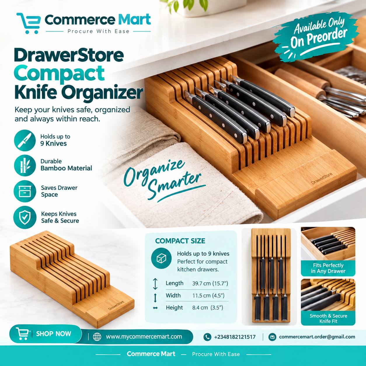 photo_1_2026-09-21_08-38-08 DrawerStore Compact Bamboo Knife Organizer – Holds Up to 9 Knives - Image 1