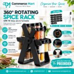 360° Rotating Spice Rack with 18 Glass Jars – Black | Complete Kitchen Spice Organizer