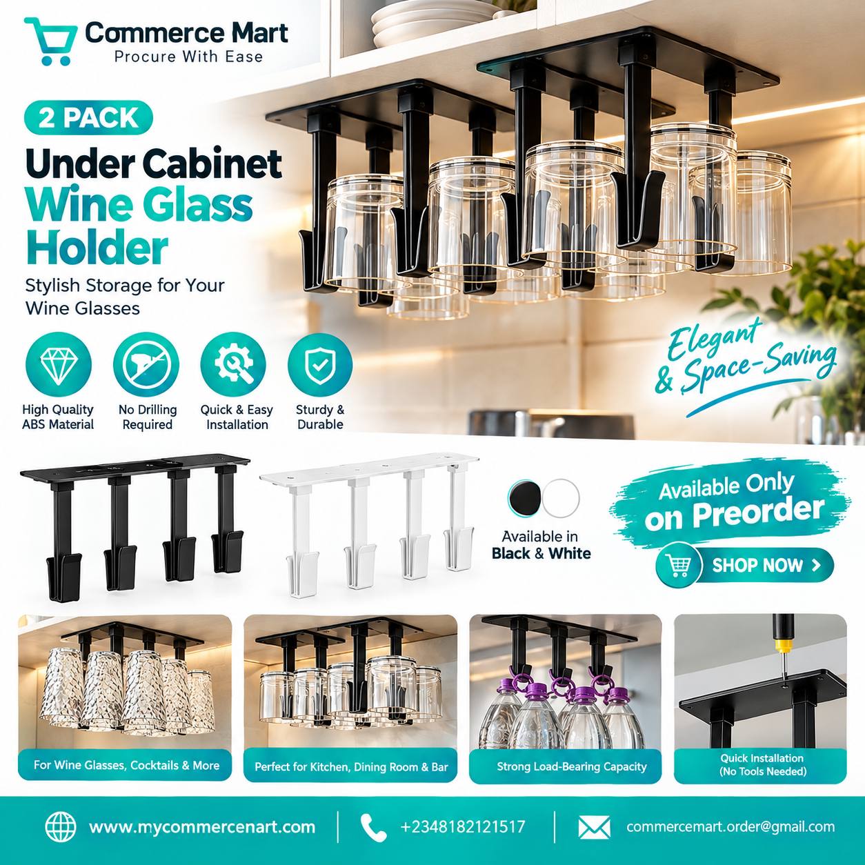 photo_1_2026-09-21_08-49-31 2-Pack Under Cabinet Wine Glass Holder – No-Drill Space-Saving Storage - Image 1