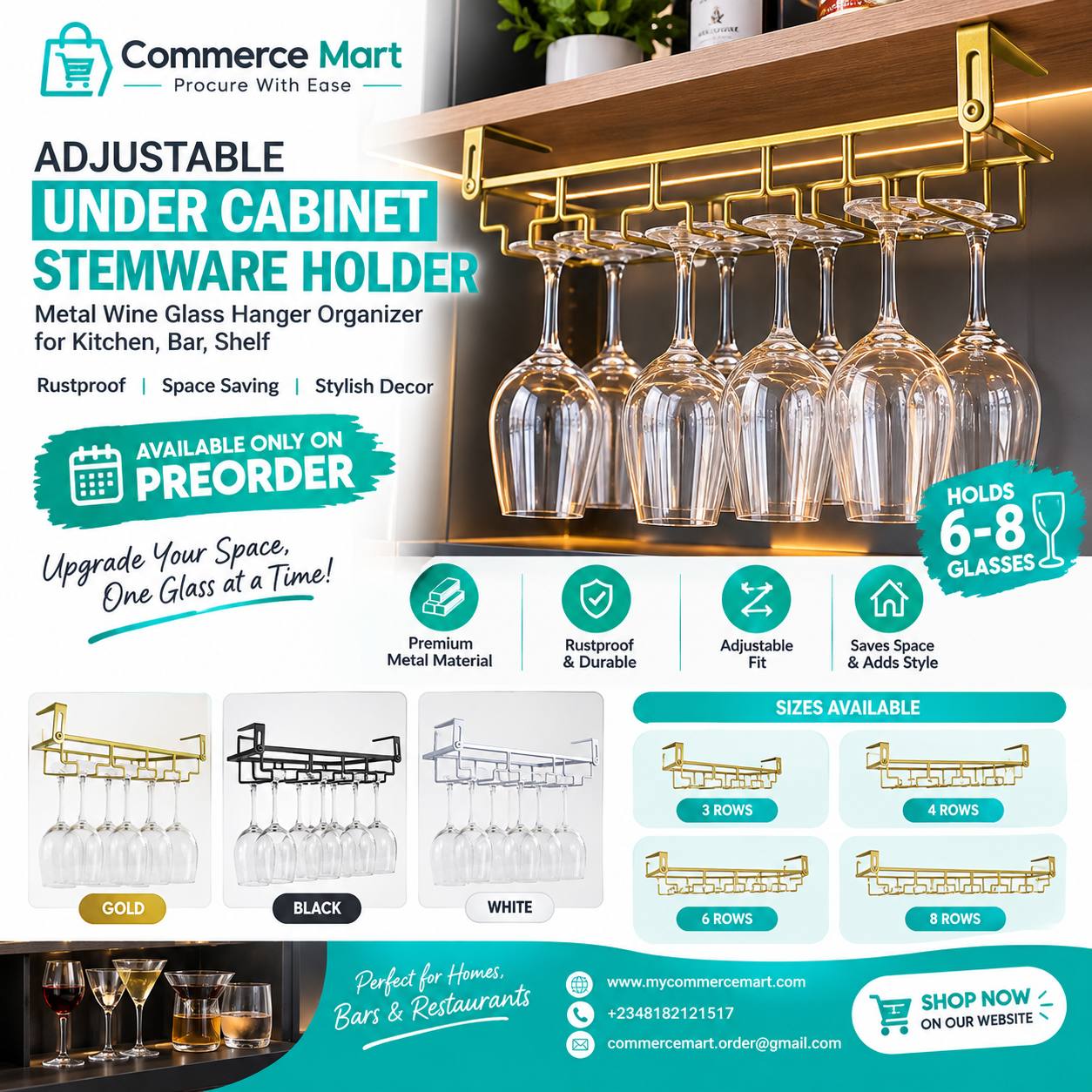 photo_1_2026-09-21_09-04-34 Adjustable Under-Cabinet Stemware Holder – Space-Saving Wine Glass Rack - Image 1
