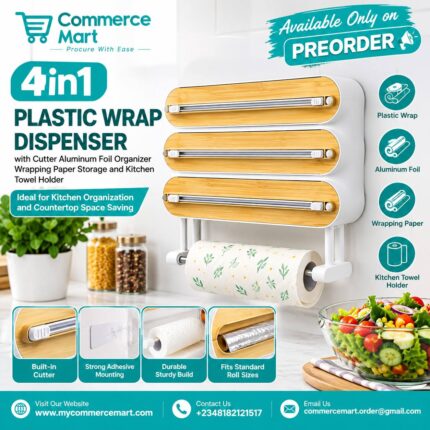 4-in-1 Plastic Wrap Dispenser & Kitchen Organizer with Cutter