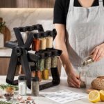 360° Rotating Spice Rack with 18 Glass Jars – Black | Complete Kitchen Spice Organizer - Image 13